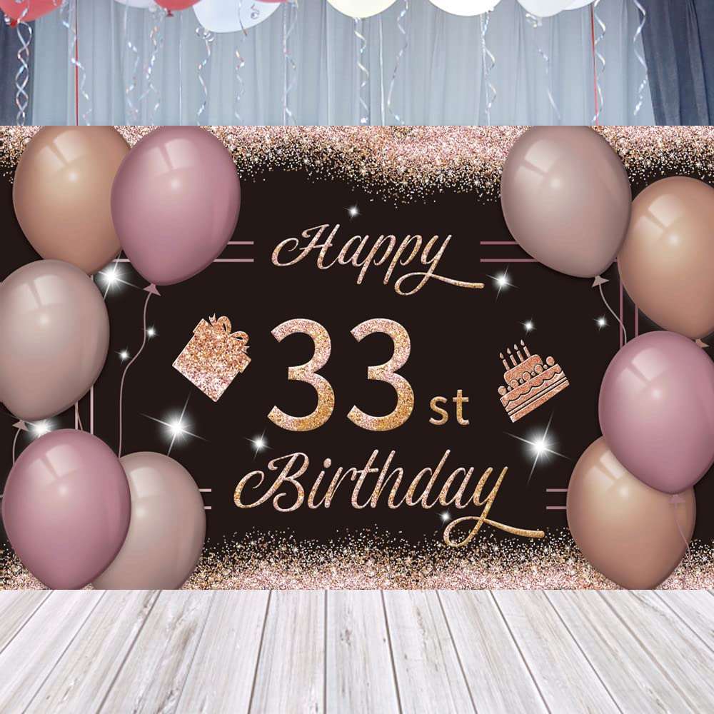 Celebrate 33st Birthday with Black Pink Backdrop Banner
