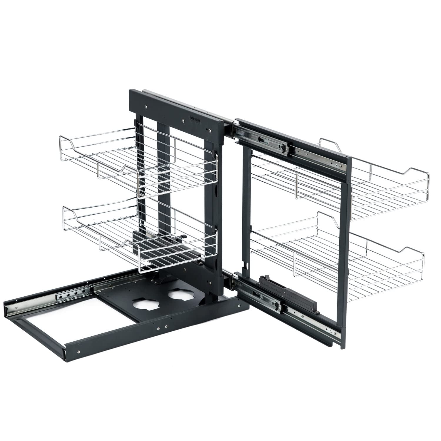 Pull Out Blind Corner Cabinet Organizer with 4 Chrome Baskets