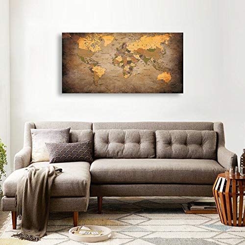 Vintage World Map Canvas Wall Art 20x40 - Ready to Hang Decor