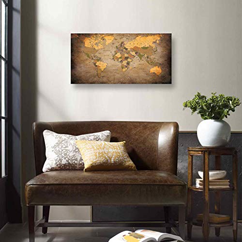 Vintage World Map Canvas Wall Art 20x40 - Ready to Hang Decor