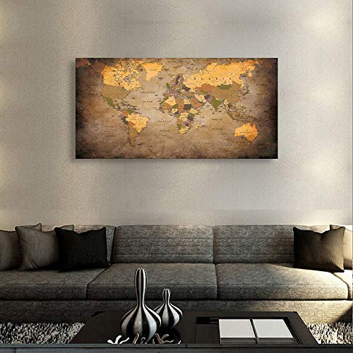 Vintage World Map Canvas Wall Art 20x40 - Ready to Hang Decor