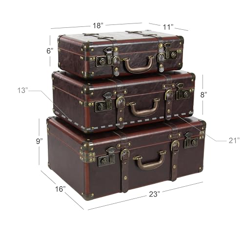 Deco 79 Vintage Faux Leather Trunk Set - Large Decorative Boxes