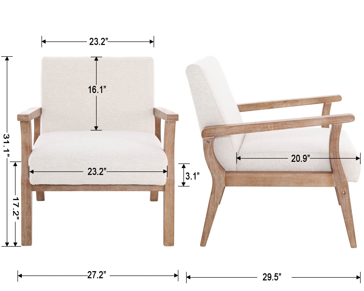 Bestano Mid Century Modern Accent Chair | Stylish Ivory Linen Armchair
