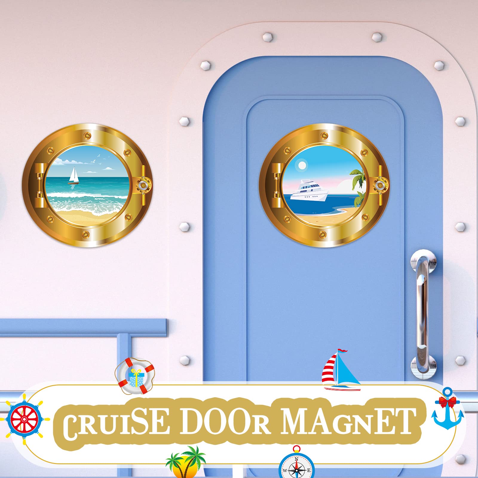 Huwena Magnetic Porthole Door Decor Set - Tropical Cruise Magnets