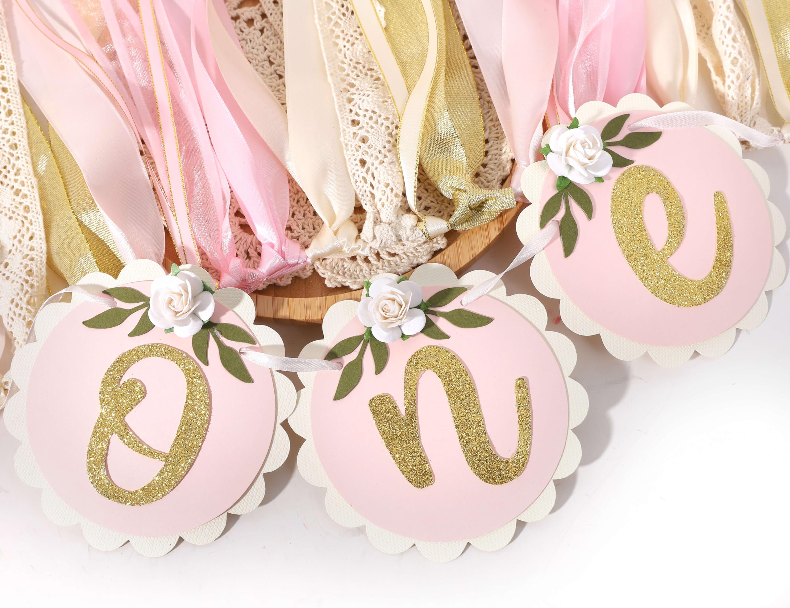 Elegant Pink Golden Floral High Chair Banner for 1st Birthday
