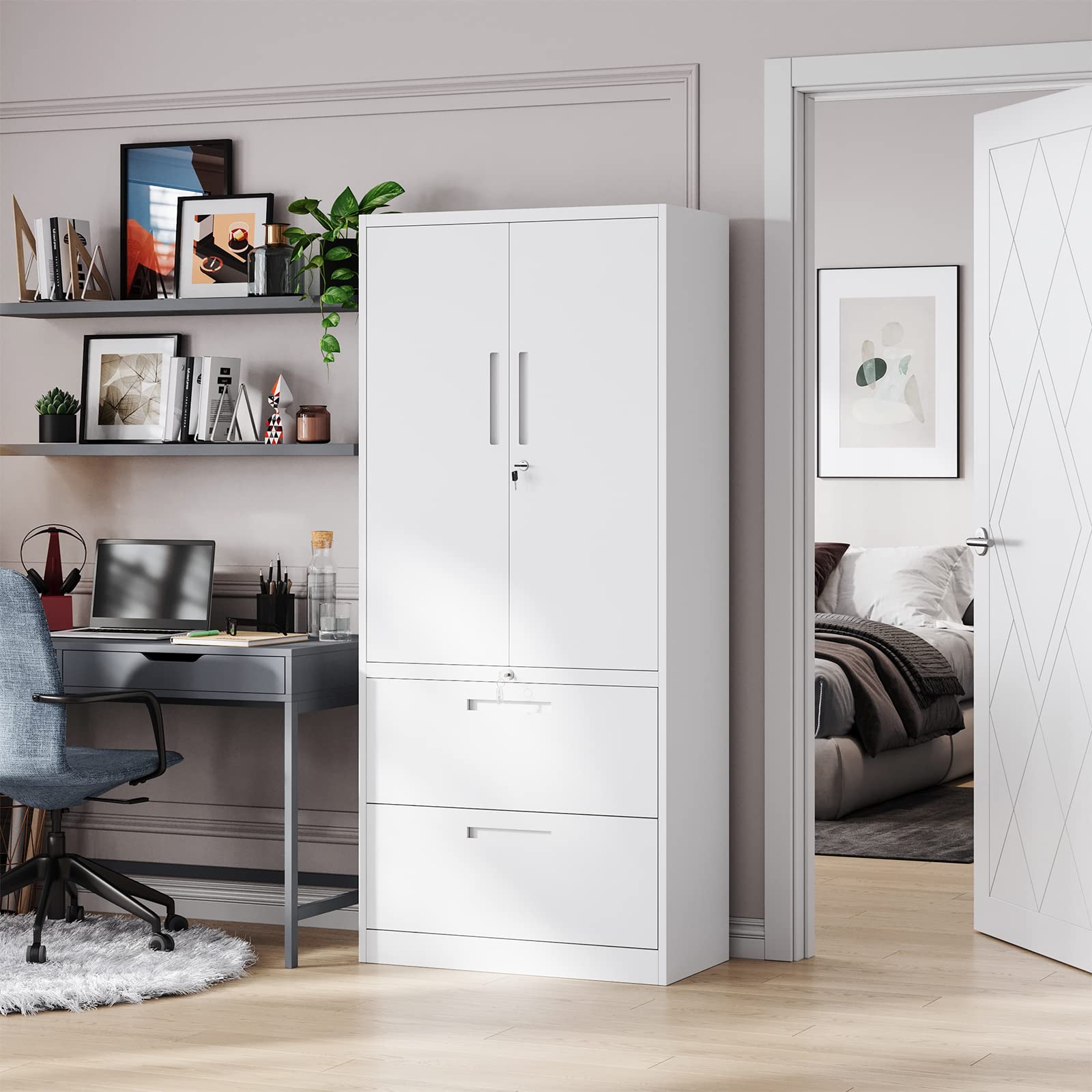 PEUKC White 2-Drawer Metal File Cabinet for Office & Home